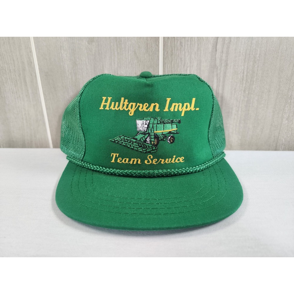 Vintage Hultgren Implement Yupoong Trucker Hat OSFA Green John Deer Mesh Ag Farm